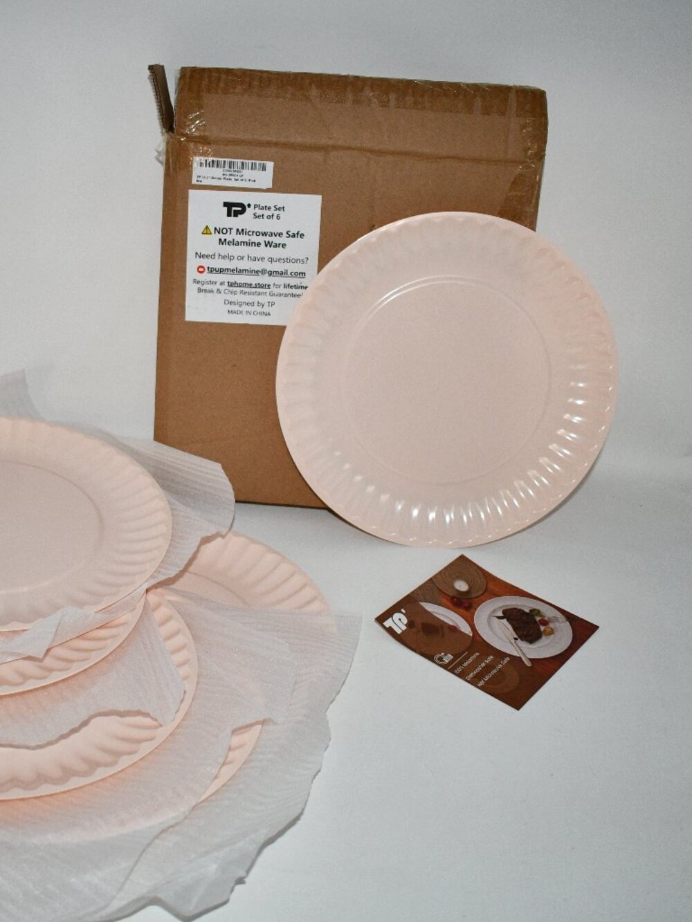 TP 10.5" Reusable Melamine Dinner Plates, Set of 6, Light Pink, NWT